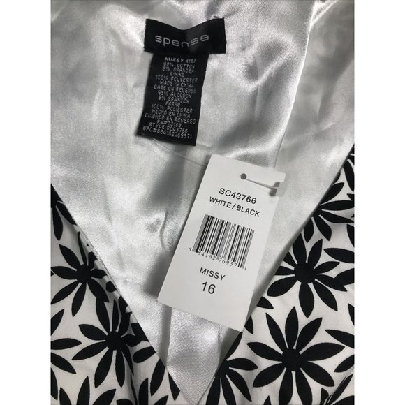 New Spense Black And White Floral Woman’s V-Neck Dress size 16 With Stretch - Picture 7 of 12
